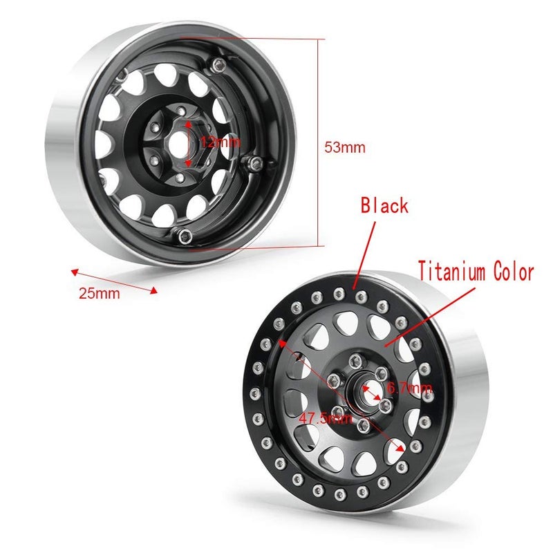 RCLIONS 4PCS Aluminum 2.2" Beadlock Wheels Rims for 1/10 RC Rock Crawler Car Axial Wraith SCX10 SCX10-II TRX4 - Image 2